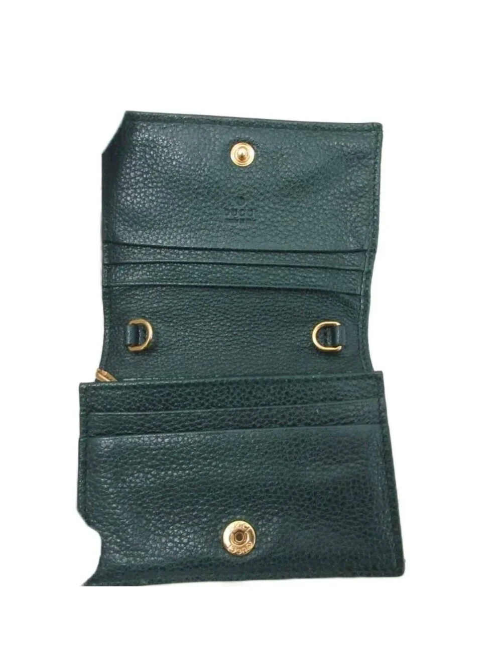 Gucci Zumi Interlocking GG Logo Bifold Wallet Folding Gold Green